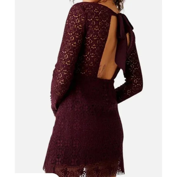 Free People Honey Honey Lace Mini Dress Size 2 Open Back Potent Purple - Picture 2 of 13